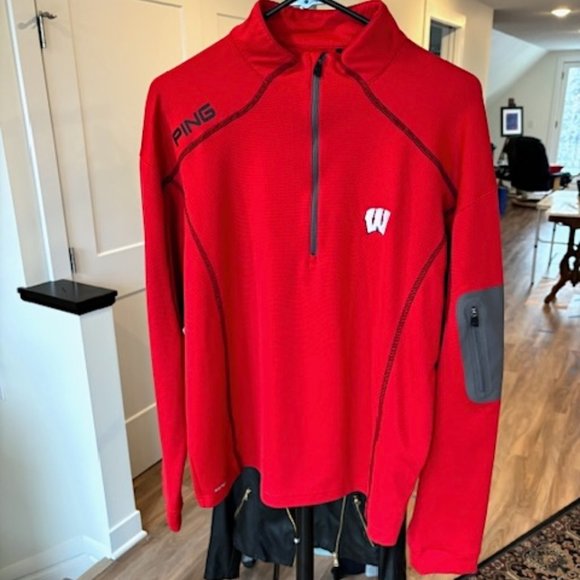 PING Quarter-Zip Red Wisconsin Golf Pullover - Large - Picture 1 of 9